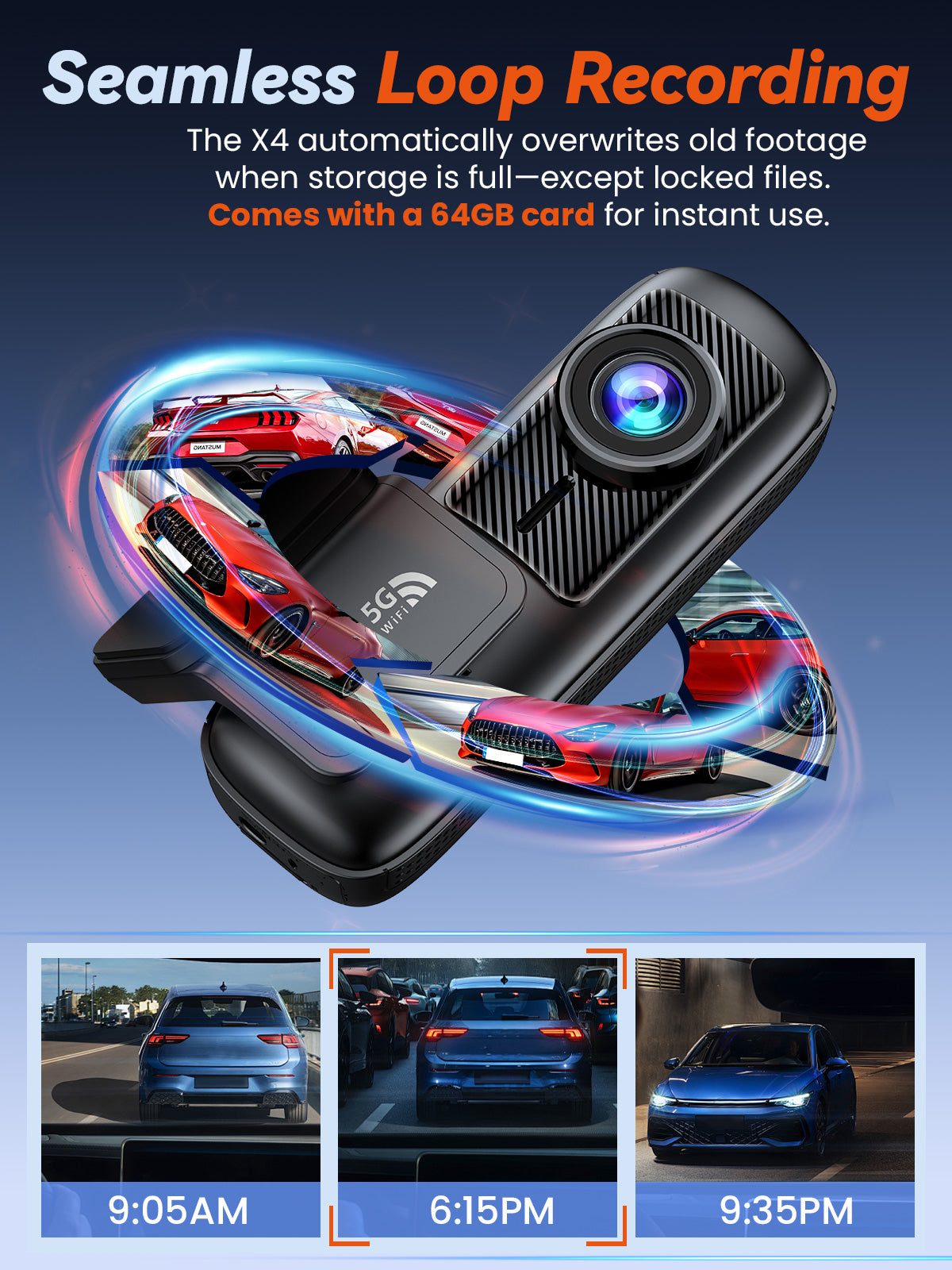 X4 4K+1080P Dash Cam Front and Rear with 5G WiFi