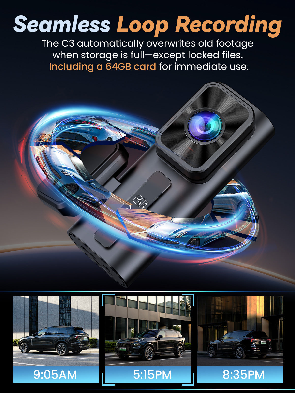 C3 4K+1080P Dash Cam Front and Rear with 5G WiFi