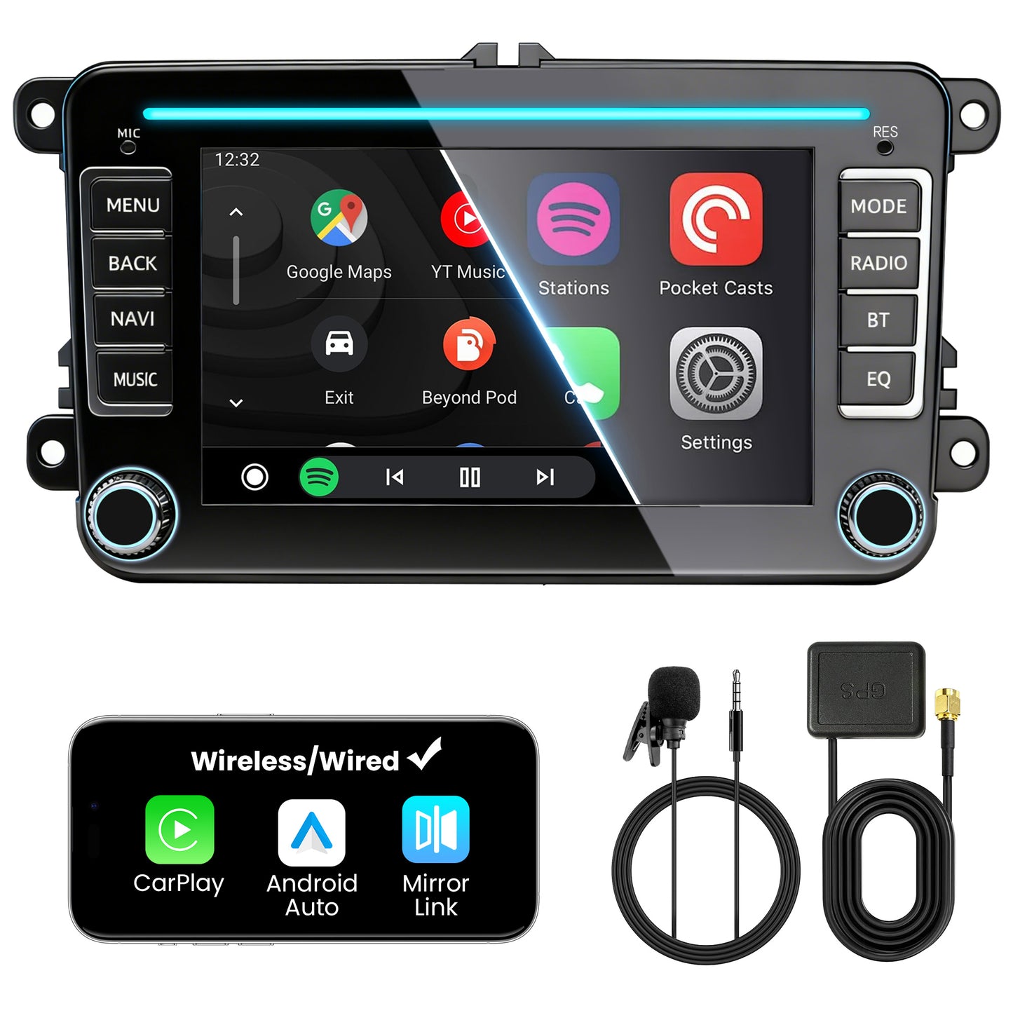 Car Stereo with Apple CarPlay & Android Auto for Volkswagen, Skoda & SEAT (Model: 7773A-BQ20-VSS)