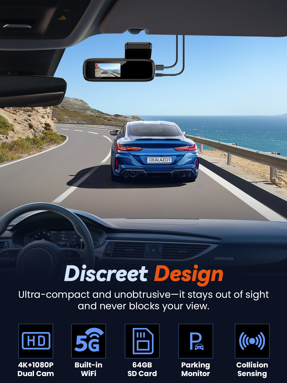 X4 4K+1080P Dash Cam Front and Rear with 5G WiFi