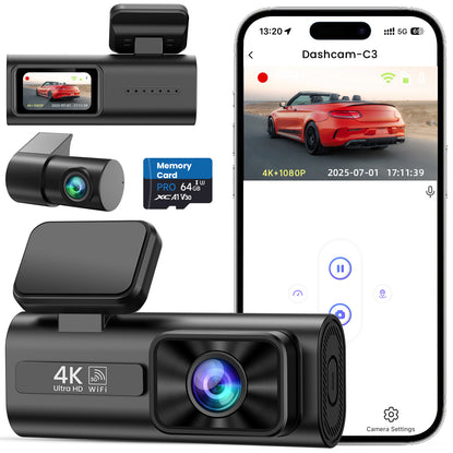 C3 4K+1080P Dash Cam Front and Rear with 5G WiFi