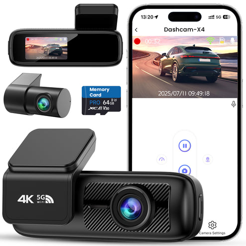 X4 4K+1080P Dash Cam Front and Rear with 5G WiFi