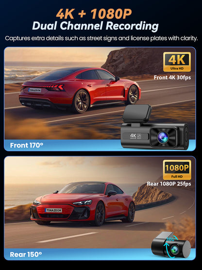 C3 4K+1080P Dash Cam Front and Rear with 5G WiFi