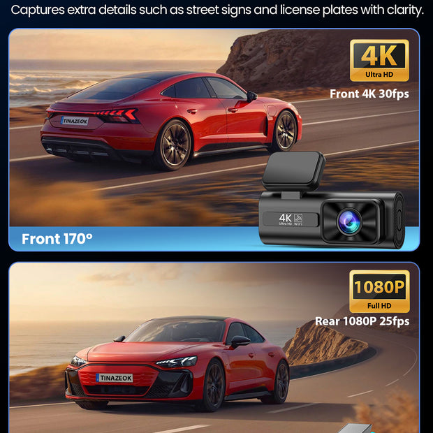 C3 4K+1080P Dash Cam Front and Rear with 5G WiFi