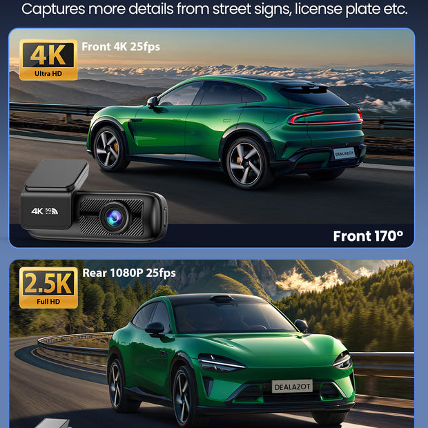 X4 4K+1080P Dash Cam Front and Rear with 5G WiFi