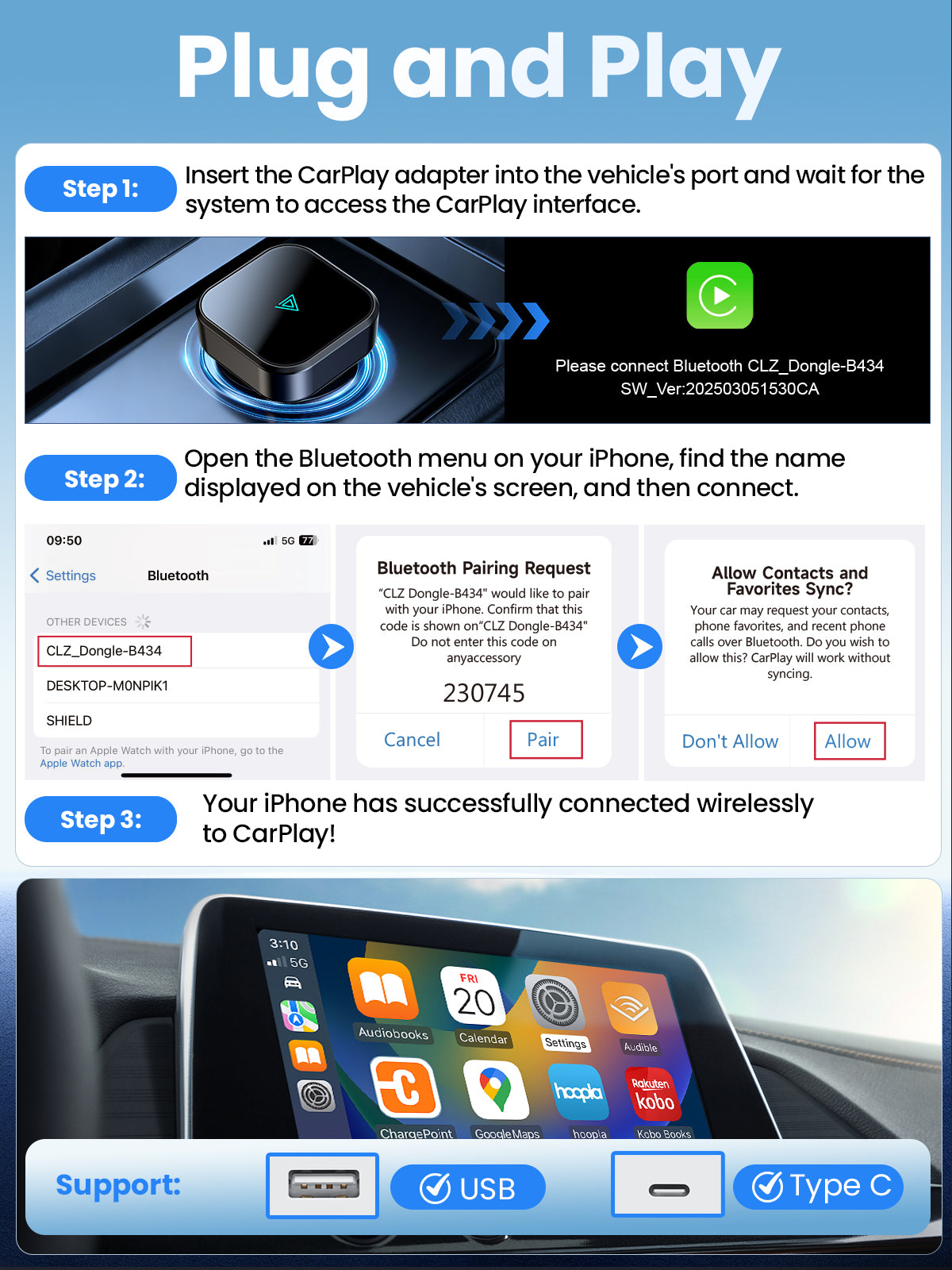 NTS1 Adaptateur CarPlay Sans Fil