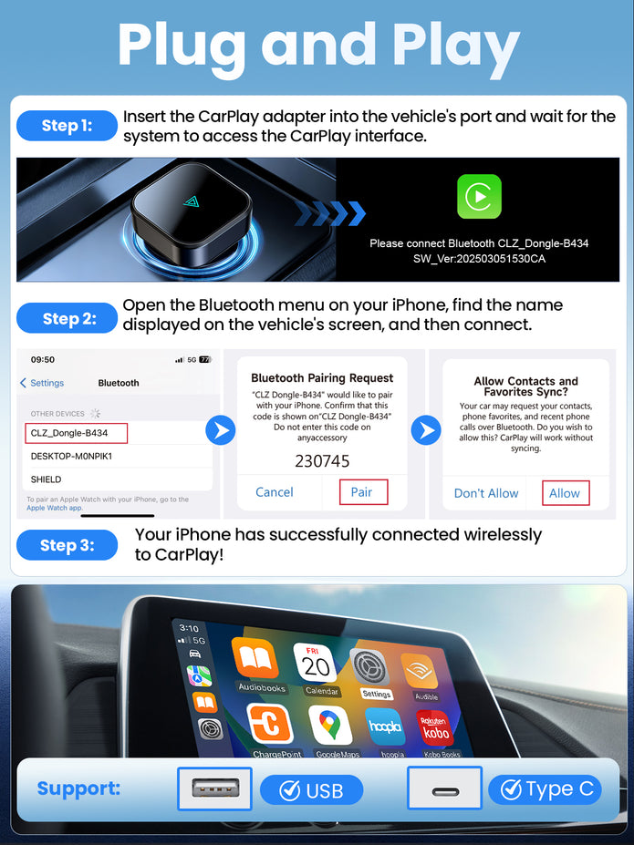 NTS1 Adaptateur CarPlay Sans Fil