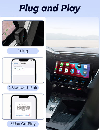 TINAZEOK T3 Wireless CarPlay Adapter, Black