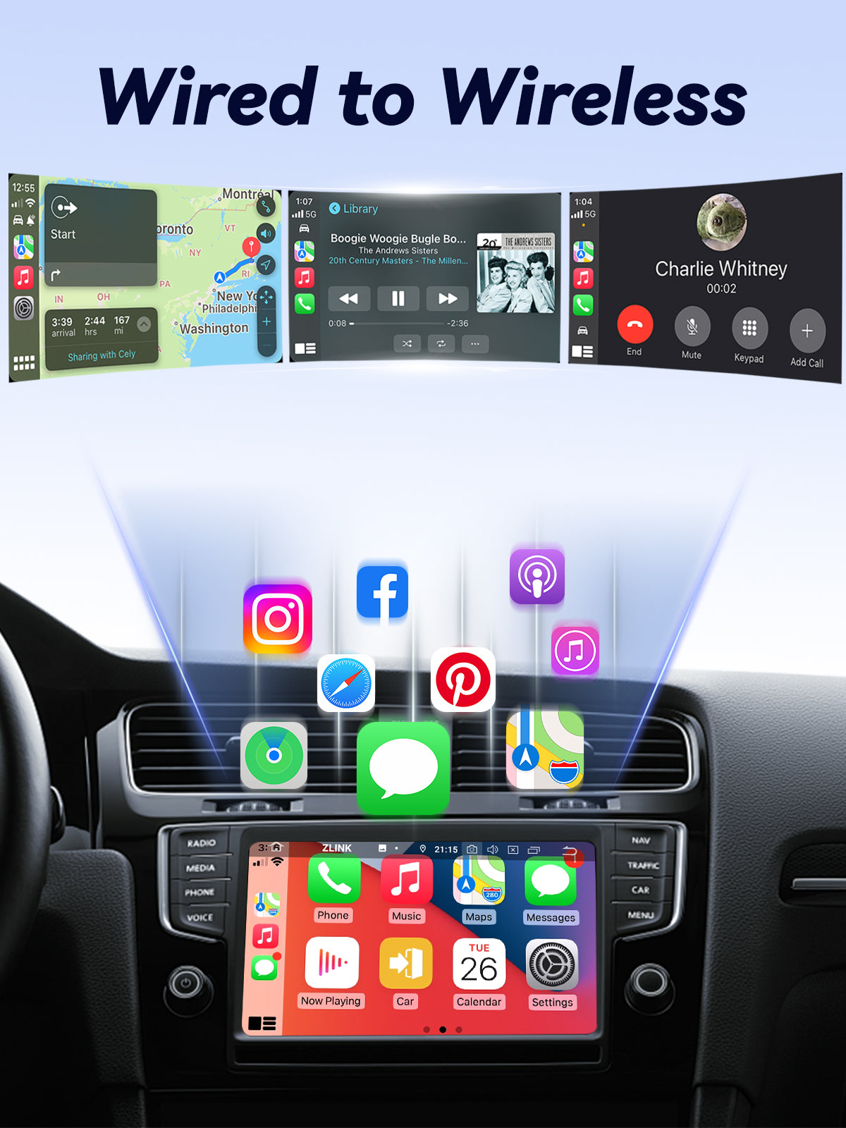 T3 Wireless CarPlay Adapter, Black