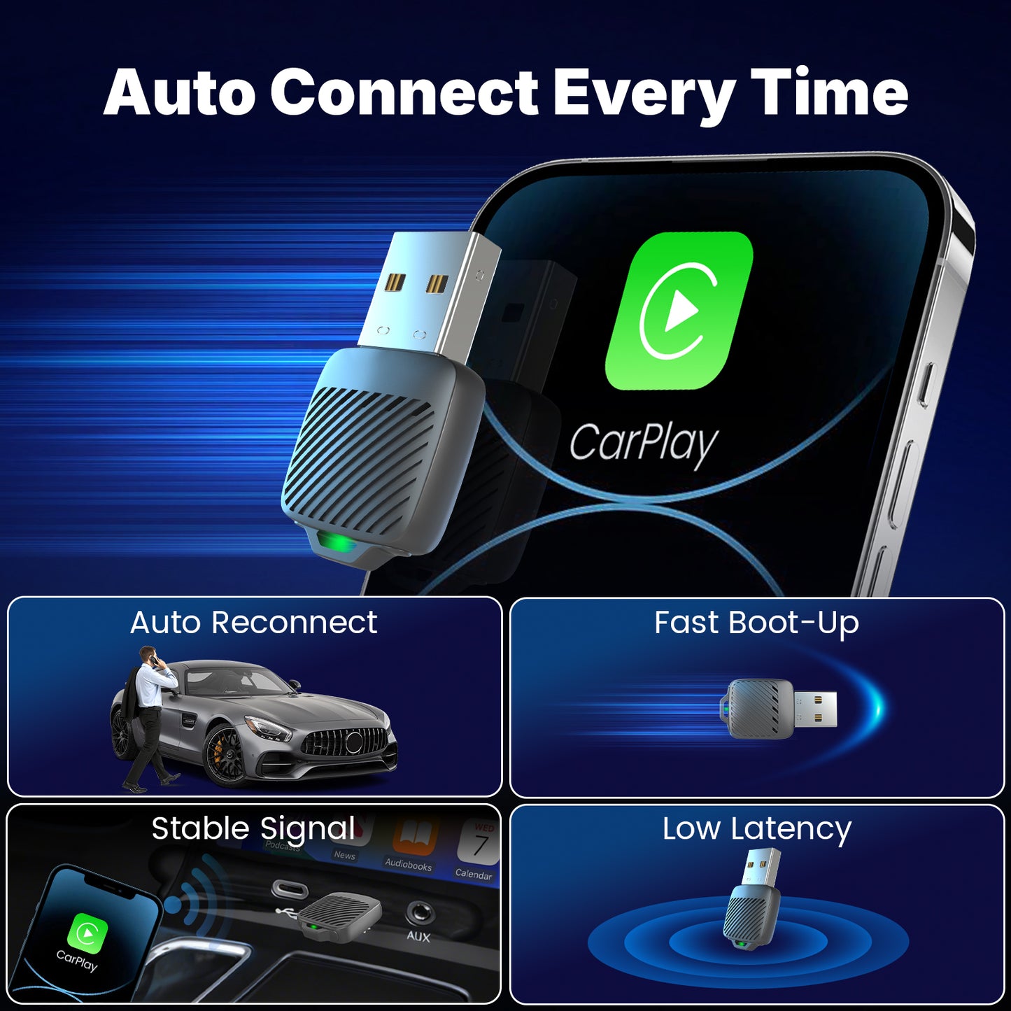A1 Wireless CarPlay Adapter, Key-Shaped Design