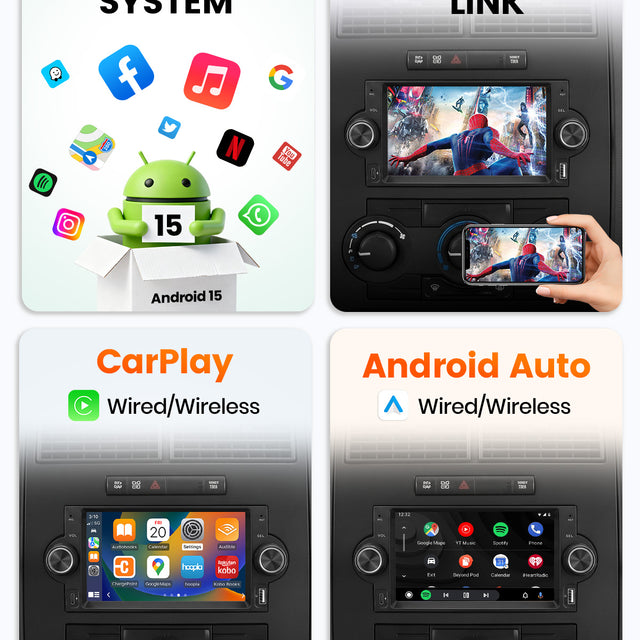 Car Stereo for Dodge, Chrysler, Jeep, 6.2" Touchscreen, Android 15, 4GB+64GB