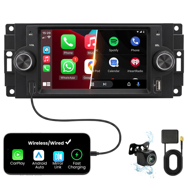 Car Stereo for Dodge, Chrysler, Jeep, 6.2" Touchscreen, Android 15, 4GB+64GB