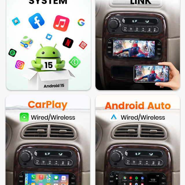 Car Stereo for Chrysler, Dodge, Jeep, 6.9" Touchscreen, Android 15, 4GB+64GB