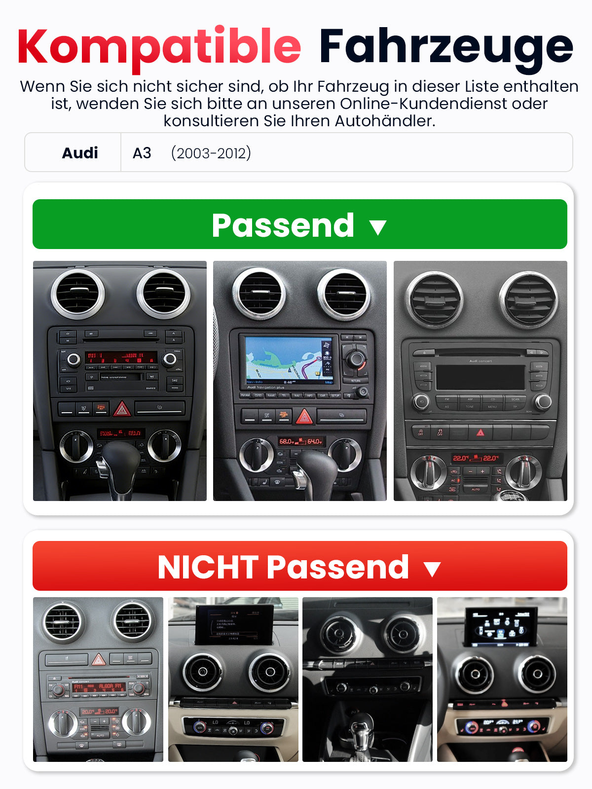 Car Stereo with Apple CarPlay & Android Auto for 2003-2012 Audi A3 (Model: 7709-BQ20-AUDI-A3)