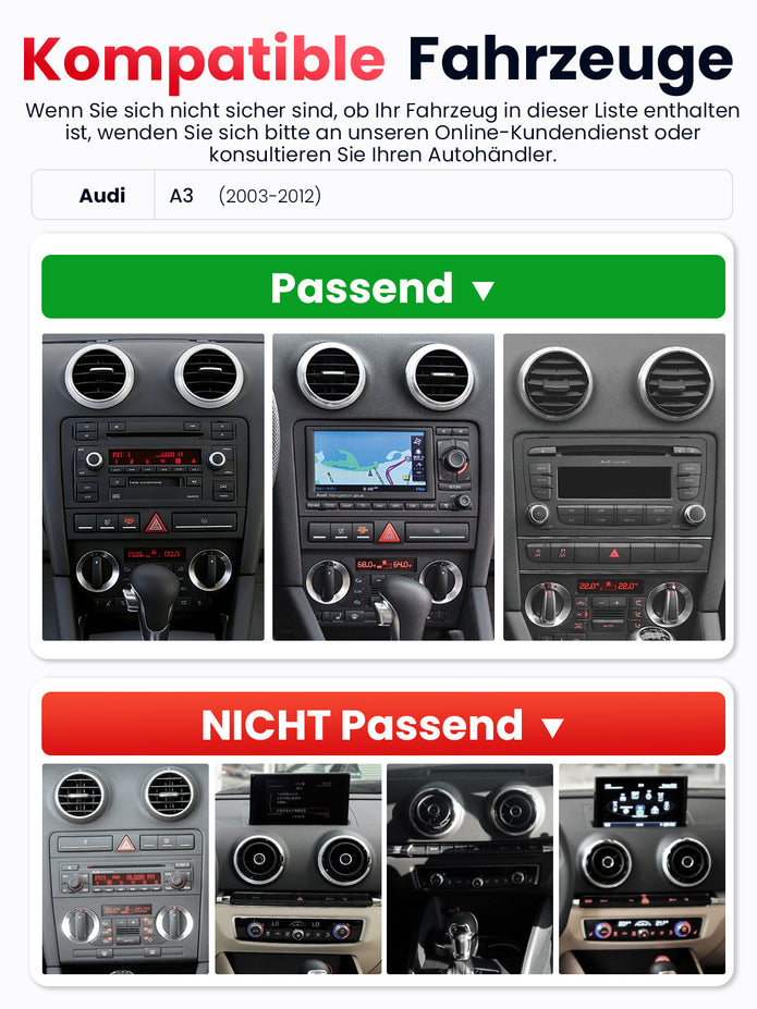 Car Stereo with Apple CarPlay & Android Auto for 2003-2012 Audi A3 (Model: 7709-BQ20-AUDI-A3)