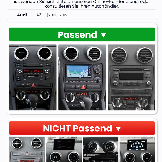 Car Stereo with Apple CarPlay & Android Auto for 2003-2012 Audi A3 (Model: 7709-BQ20-AUDI-A3)