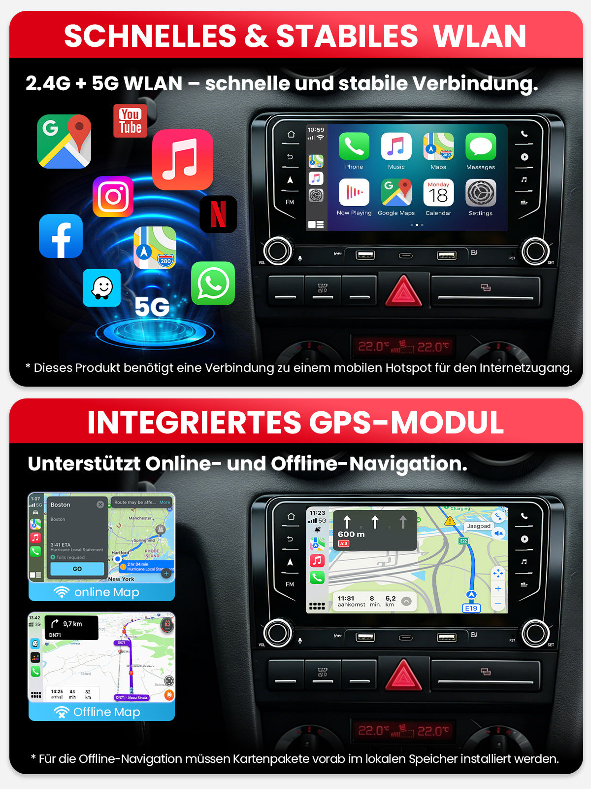 Car Stereo with Apple CarPlay & Android Auto for 2003-2012 Audi A3 (Model: 7709-BQ20-AUDI-A3)