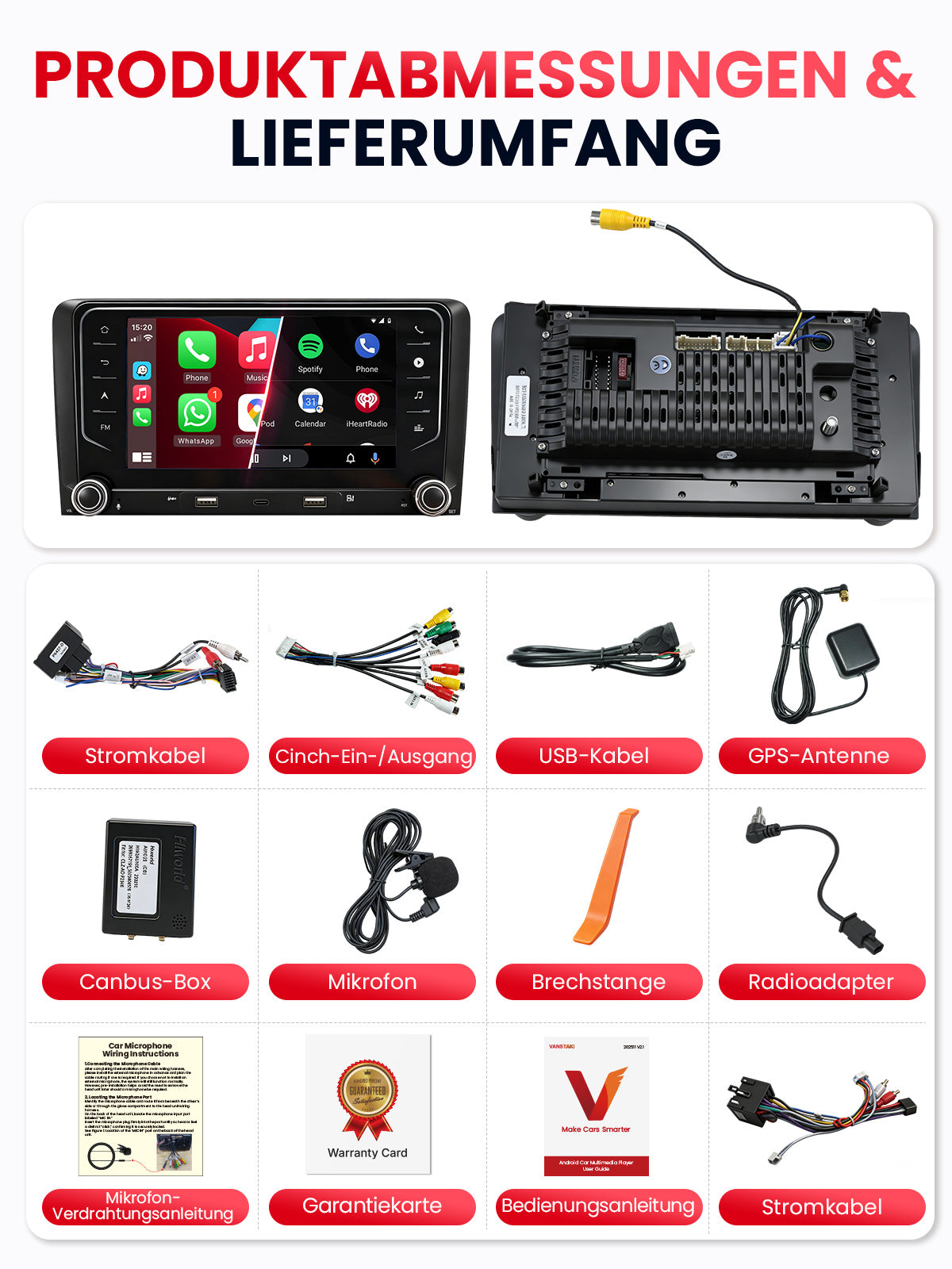 Car Stereo with Apple CarPlay & Android Auto for 2003-2012 Audi A3 (Model: 7709-BQ20-AUDI-A3)