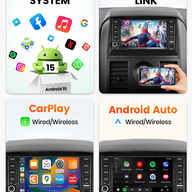Car Stereo for Jeep, Chrysler, Dodge, 7" Touchscreen, Android 15, 4GB+64GB