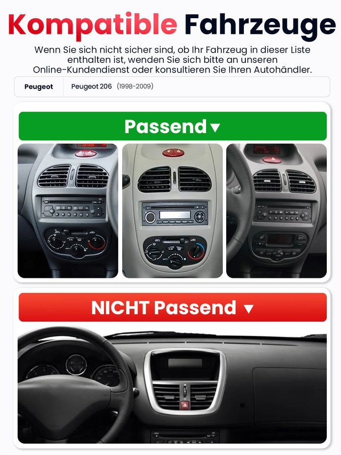 Car Stereo with Apple CarPlay & Android Auto for 1998-2009 Peugeot 206 (Model: 7750B-BQ20-PEUGEOT-206)