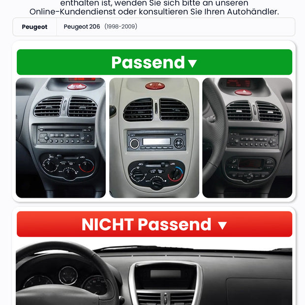 Car Stereo with Apple CarPlay & Android Auto for 1998-2009 Peugeot 206 (Model: 7750B-BQ20-PEUGEOT-206)