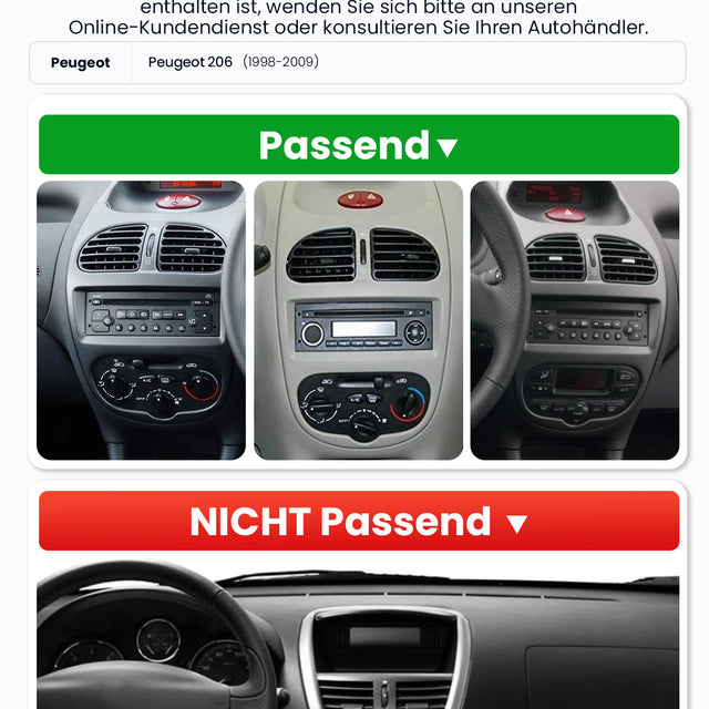 Car Stereo with Apple CarPlay & Android Auto for 1998-2009 Peugeot 206 (Model: 7750B-BQ20-PEUGEOT-206)