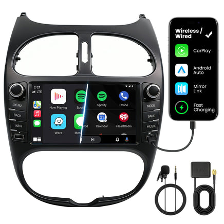 Car Stereo with Apple CarPlay & Android Auto for 1998-2009 Peugeot 206 (Model: 7750B-BQ20-PEUGEOT-206)