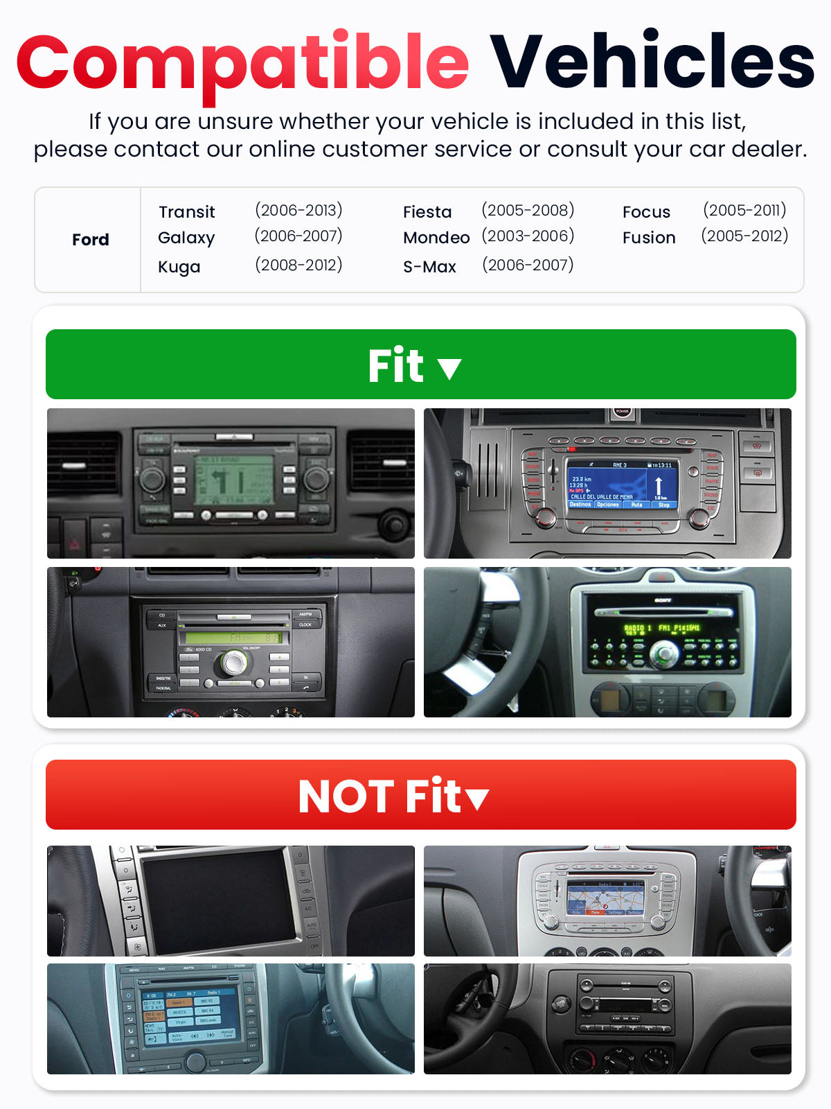 Car Stereo with Apple CarPlay & Android Auto for 2003-2013 Ford (Model: 7754A-BQ20-FORD)