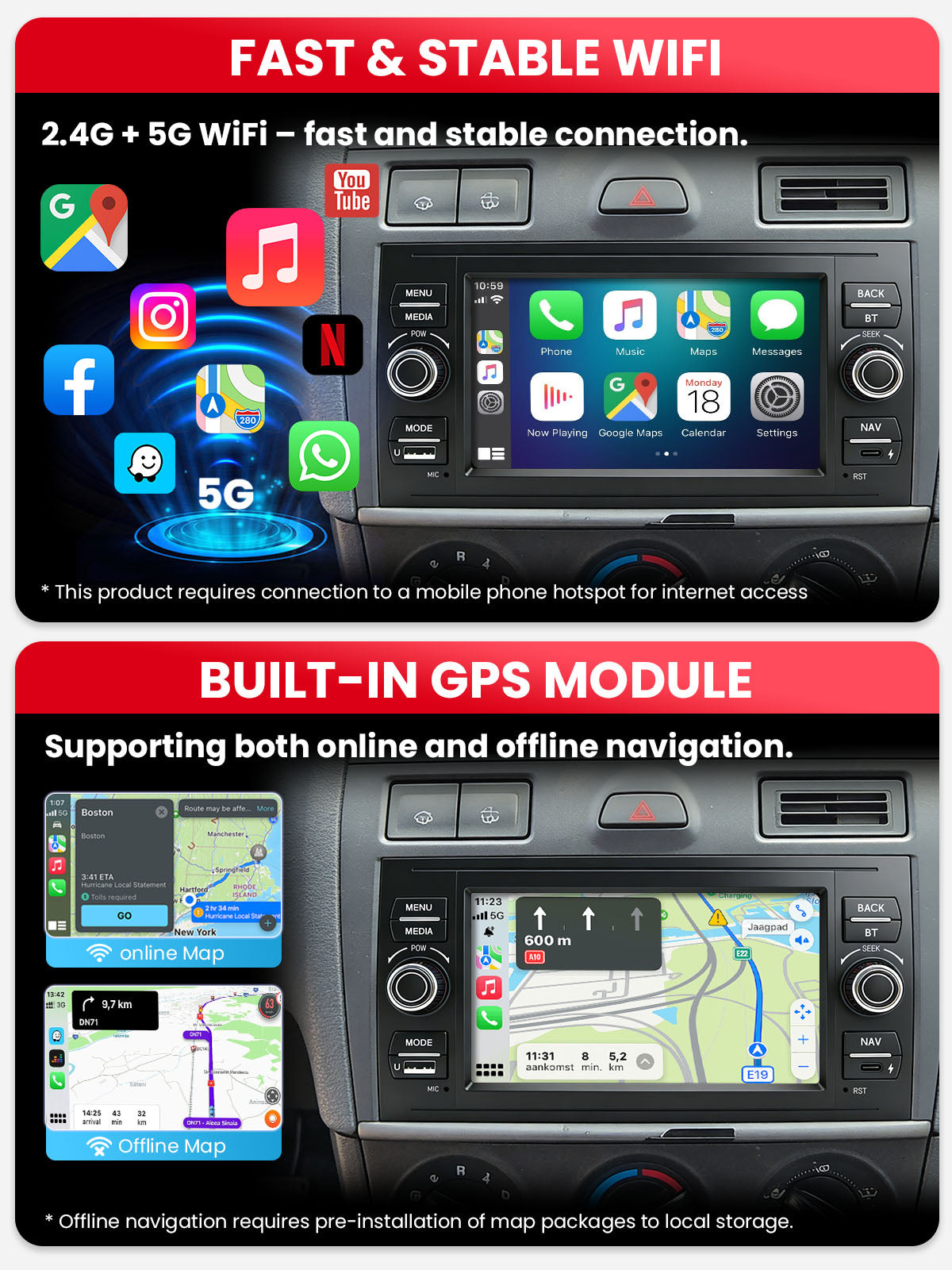 Car Stereo with Apple CarPlay & Android Auto for 2003-2013 Ford (Model: 7754A-BQ20-FORD)