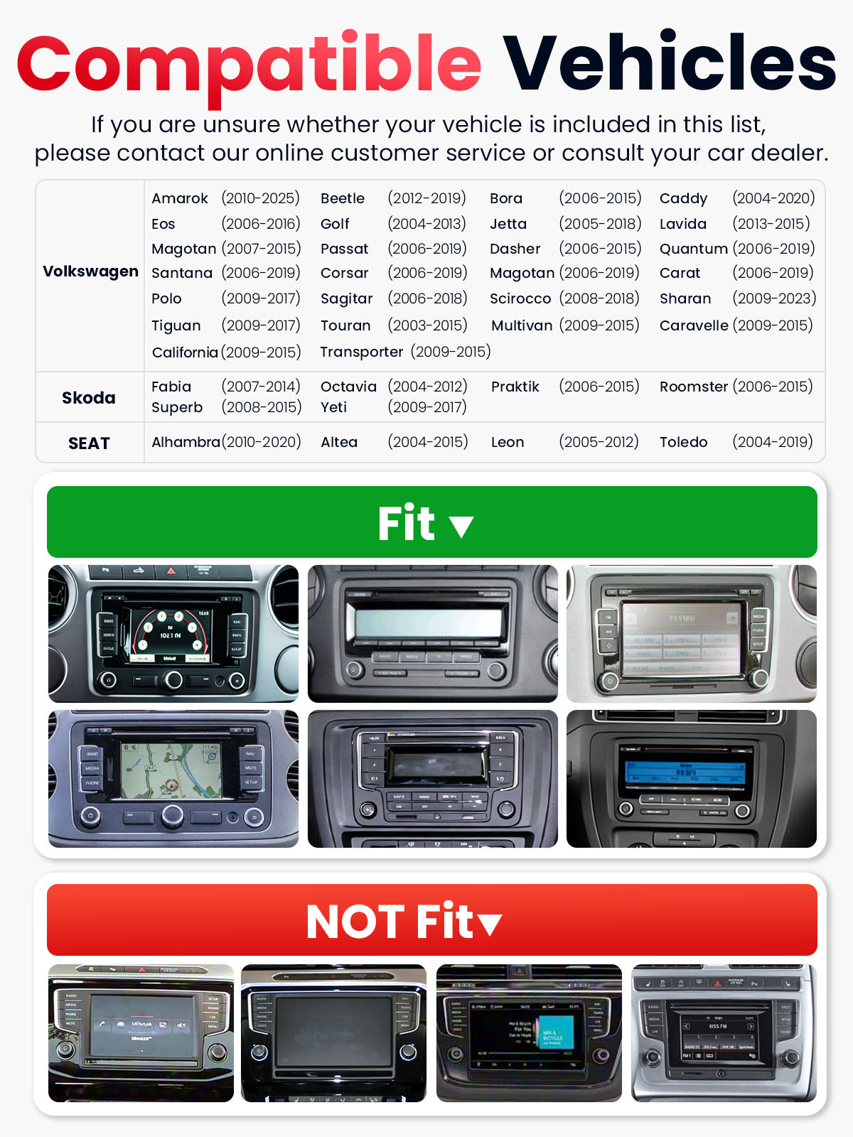 Car Stereo with Apple CarPlay & Android Auto for Volkswagen, Skoda & SEAT (Model: 7773A-BQ20-VSS)