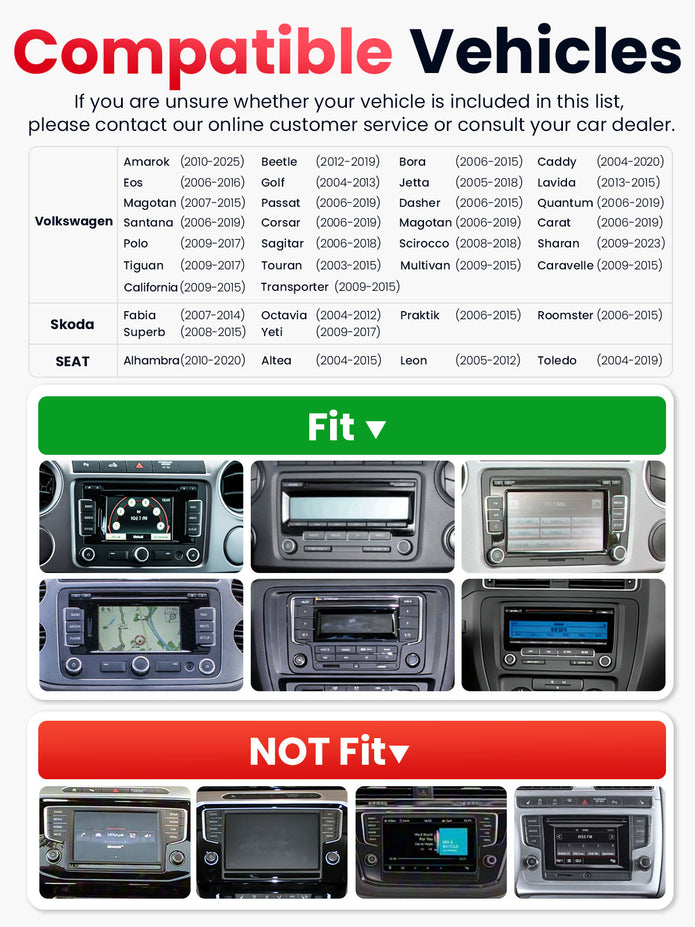 Car Stereo with Apple CarPlay & Android Auto for Volkswagen, Skoda & SEAT (Model: 7773A-BQ20-VSS)