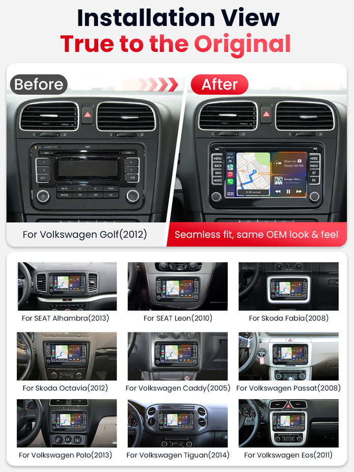 Car Stereo with Apple CarPlay & Android Auto for Volkswagen, Skoda & SEAT (Model: 7773A-BQ20-VSS)