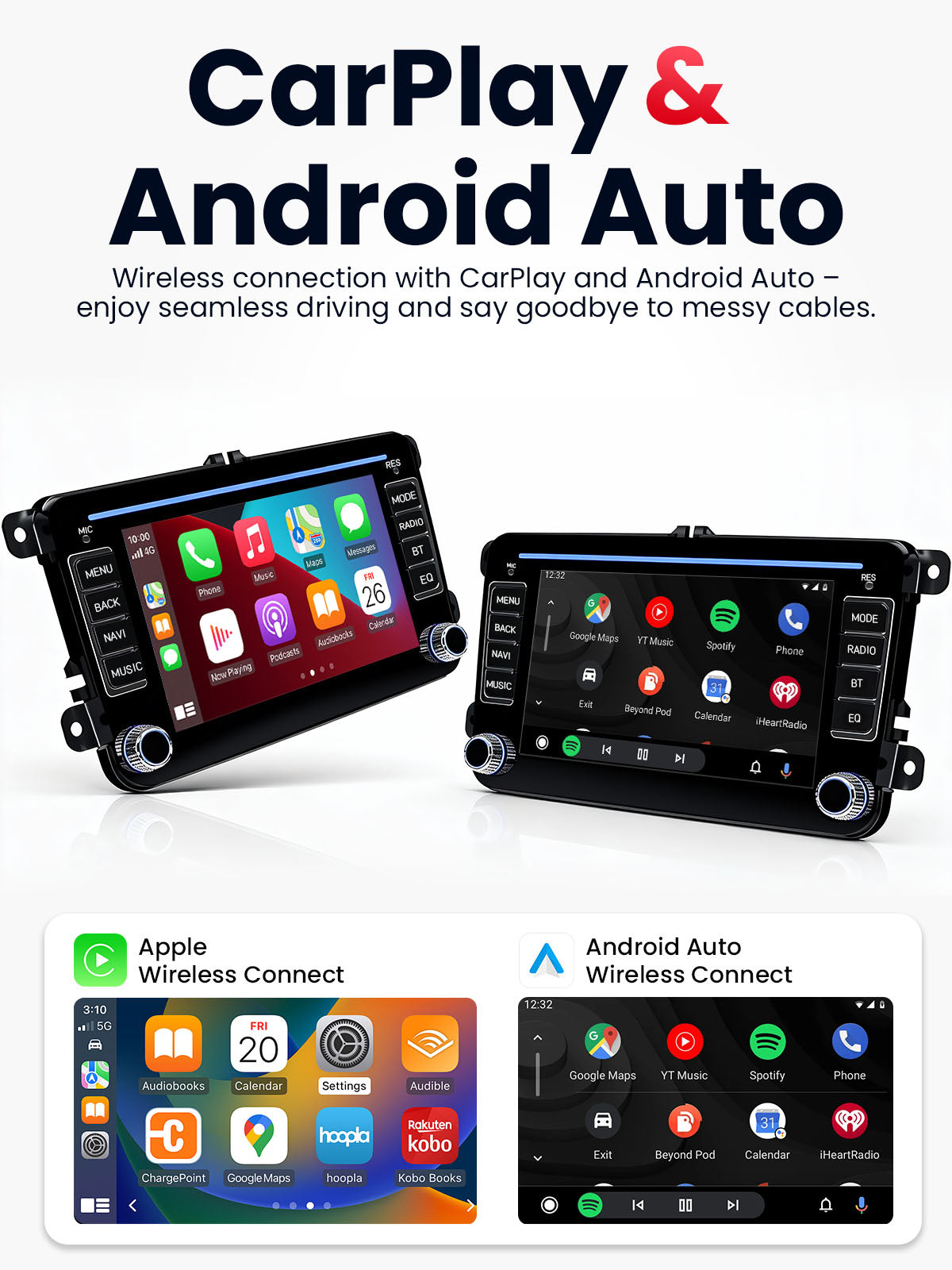 Car Stereo with Apple CarPlay & Android Auto for Volkswagen, Skoda & SEAT (Model: 7773A-BQ20-VSS)