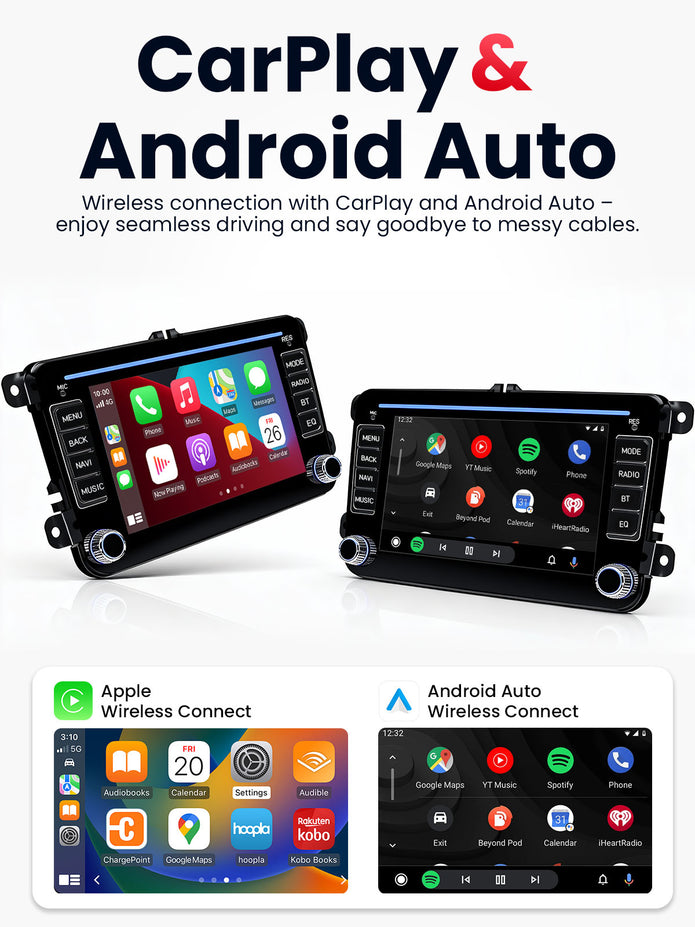 Car Stereo with Apple CarPlay & Android Auto for Volkswagen, Skoda & SEAT (Model: 7773A-BQ20-VSS)