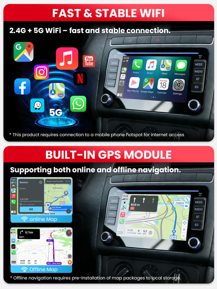 Car Stereo with Apple CarPlay & Android Auto for Volkswagen, Skoda & SEAT (Model: 7773A-BQ20-VSS)