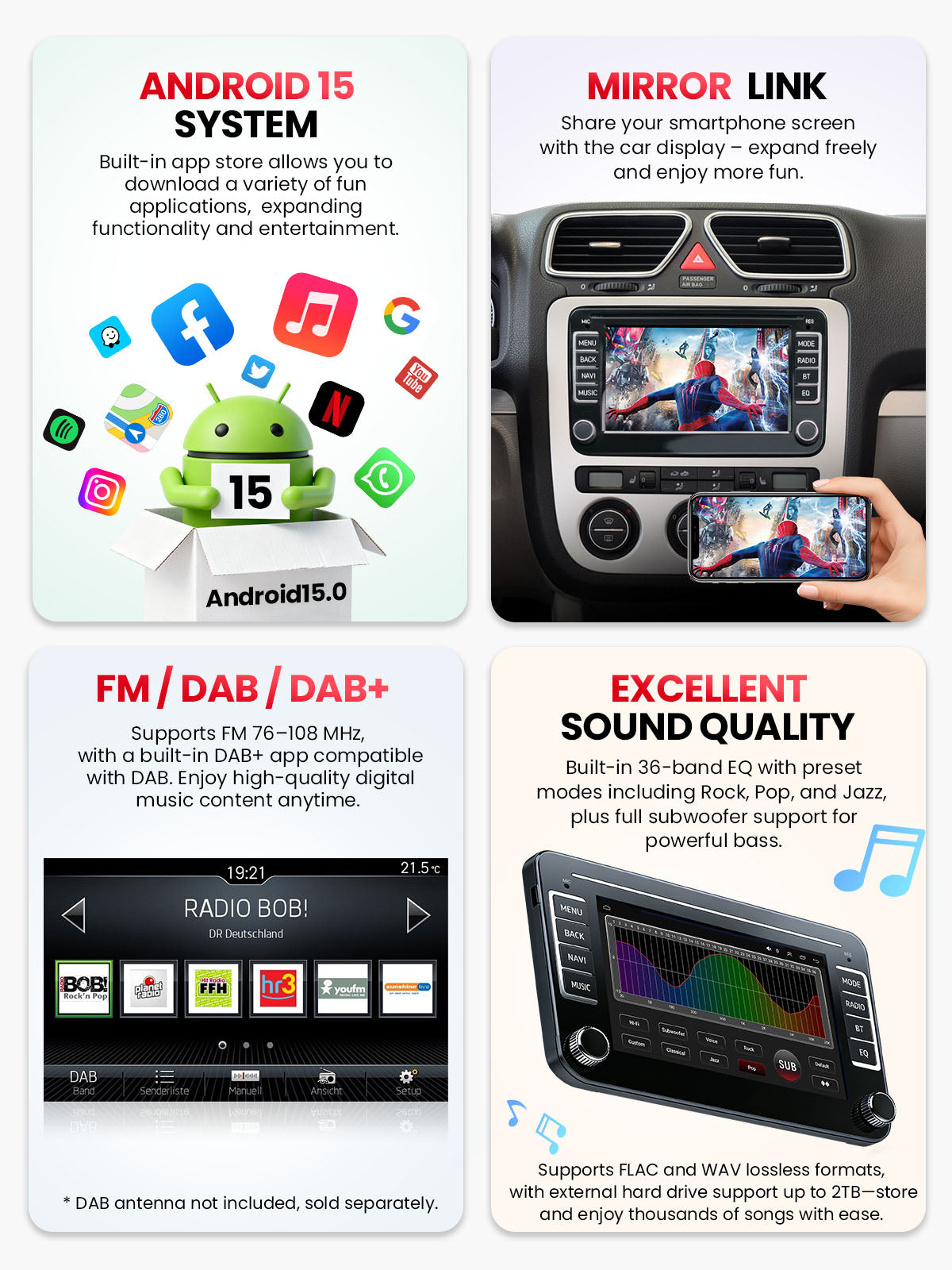 Car Stereo with Apple CarPlay & Android Auto for Volkswagen, Skoda & SEAT (Model: 7773A-BQ20-VSS)