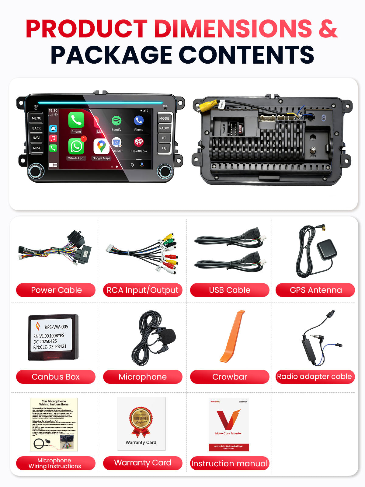 Car Stereo with Apple CarPlay & Android Auto for Volkswagen, Skoda & SEAT (Model: 7773A-BQ20-VSS)