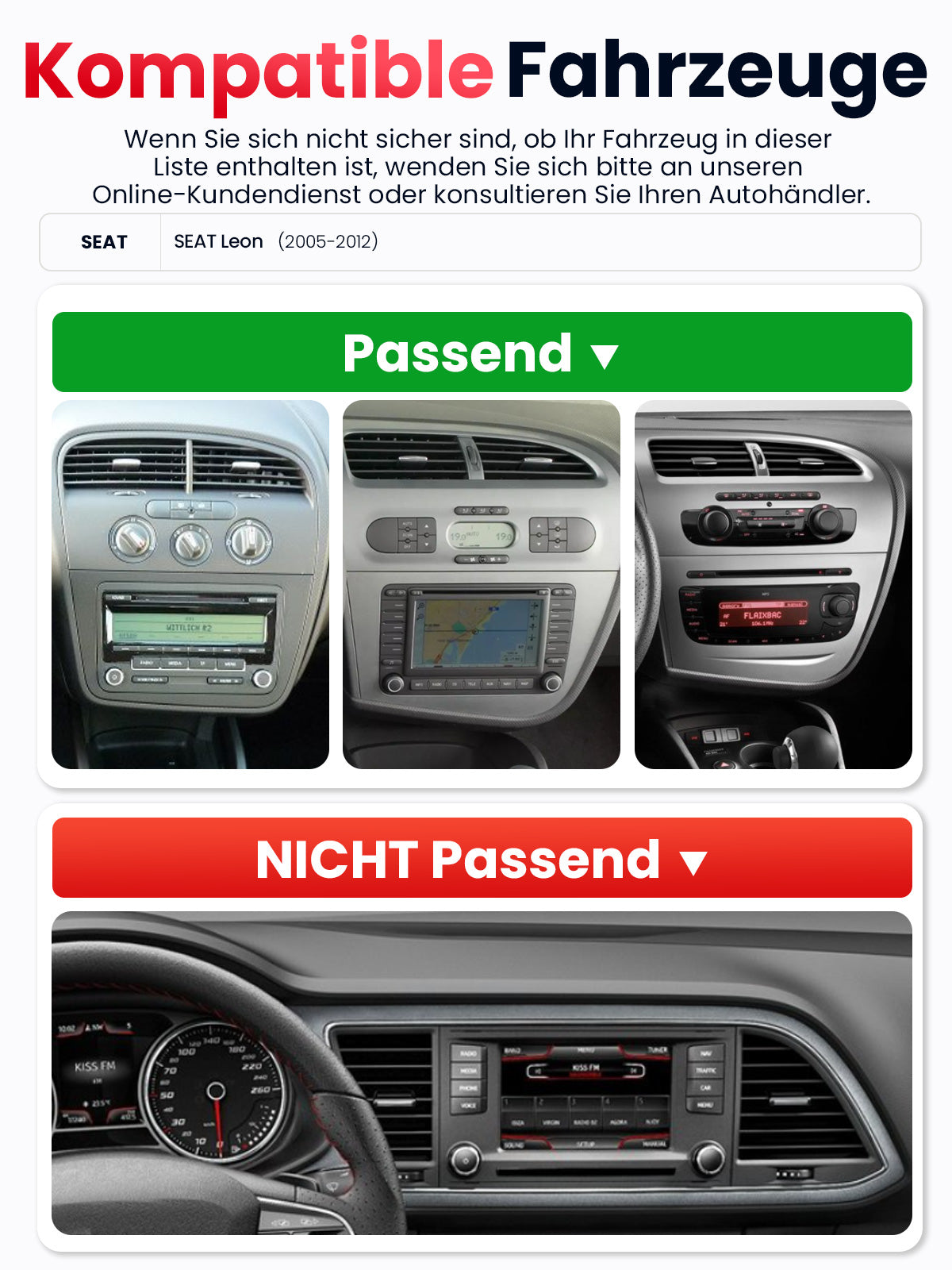 Car Stereo with Apple CarPlay & Android Auto for 2005-2012 SEAT Leon (Model: 7773B-LEON-BQ20-SEAT)