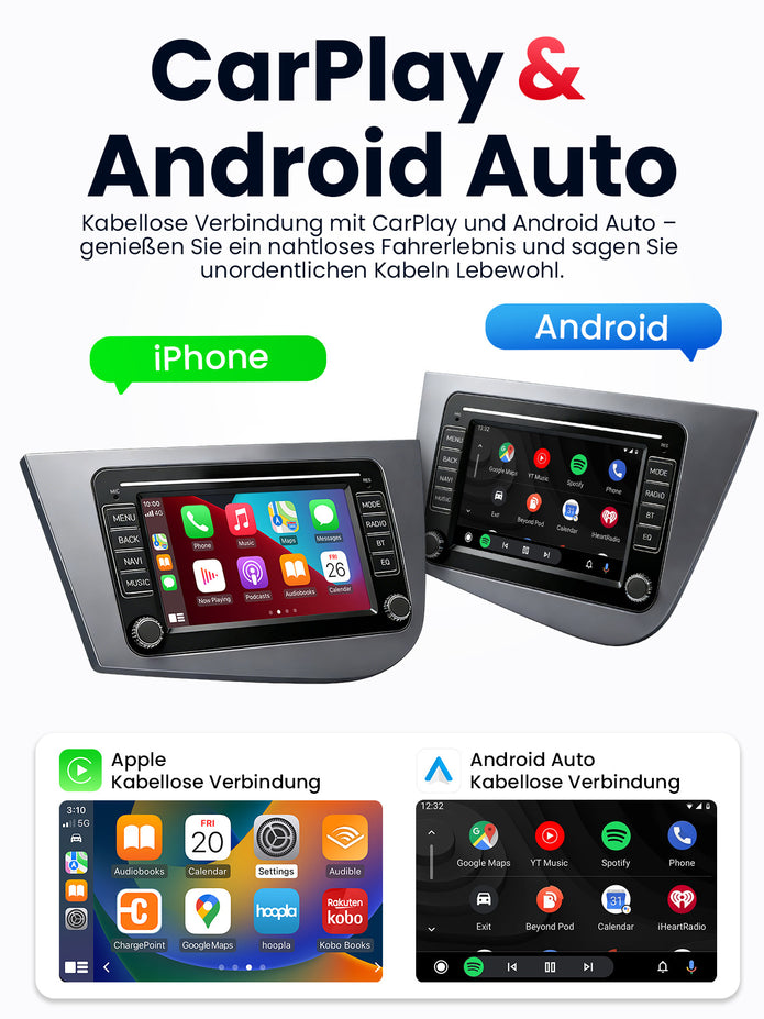 Car Stereo with Apple CarPlay & Android Auto for 2005-2012 SEAT Leon (Model: 7773B-LEON-BQ20-SEAT)