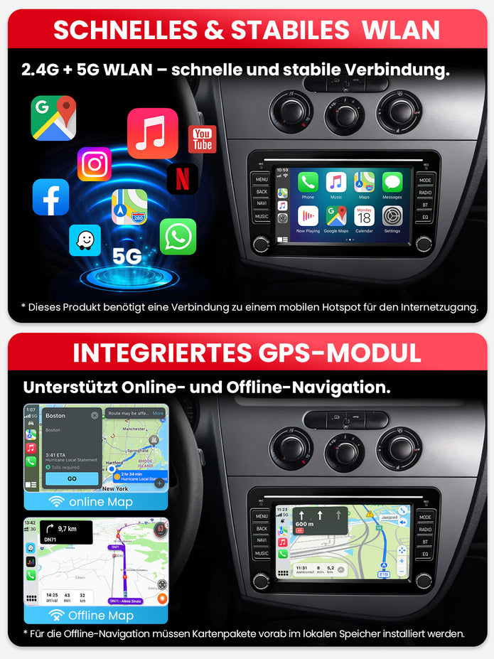 Car Stereo with Apple CarPlay & Android Auto for 2005-2012 SEAT Leon (Model: 7773B-LEON-BQ20-SEAT)