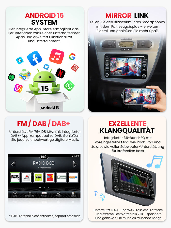 Car Stereo with Apple CarPlay & Android Auto for 2005-2012 SEAT Leon (Model: 7773B-LEON-BQ20-SEAT)
