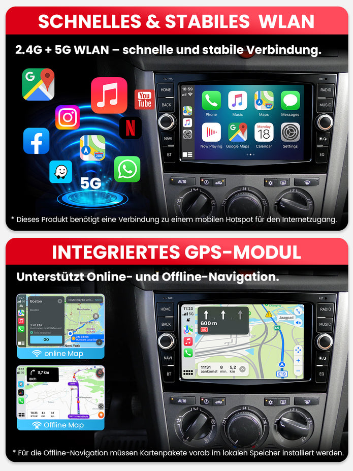 Car Stereo with Apple CarPlay & Android Auto for 2000-2015 Opel, Vauxhall (Model: 7784A-BQ20-OPEL)
