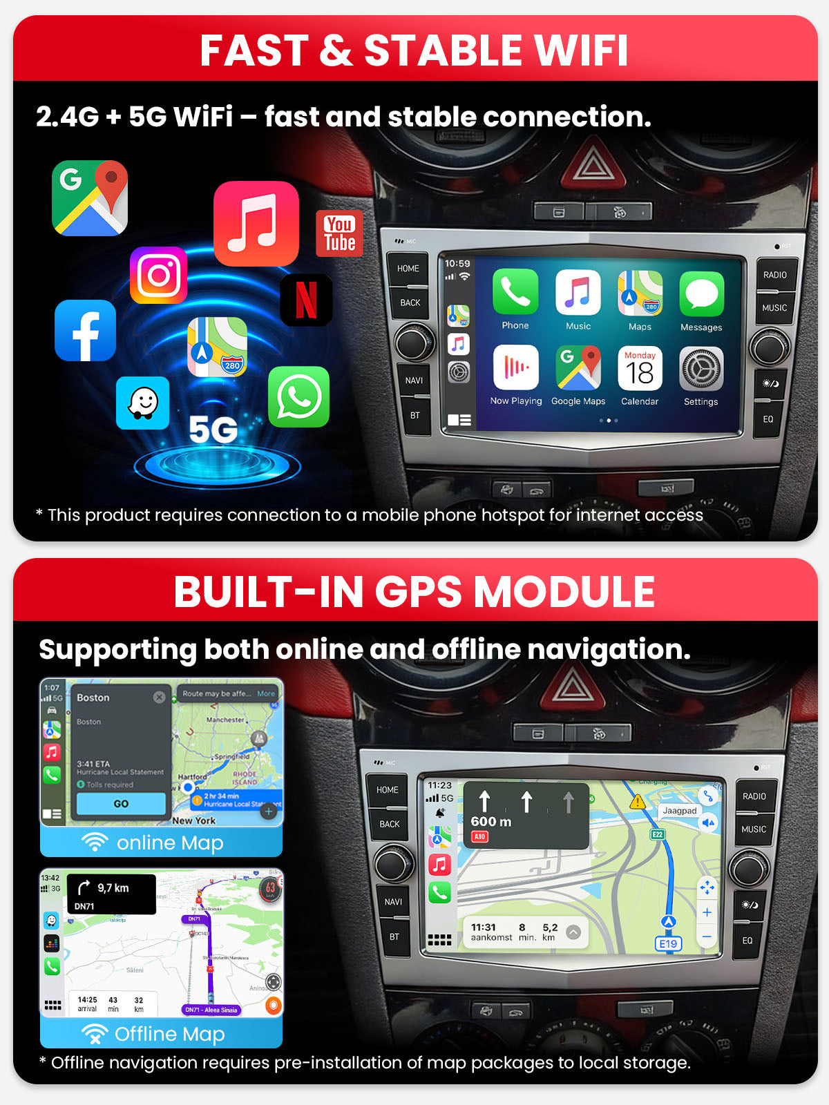 Car Stereo with Apple CarPlay & Android Auto for 2000-2015 Opel, Vauxhall (Model: 7784C-BQ20-OPEL)