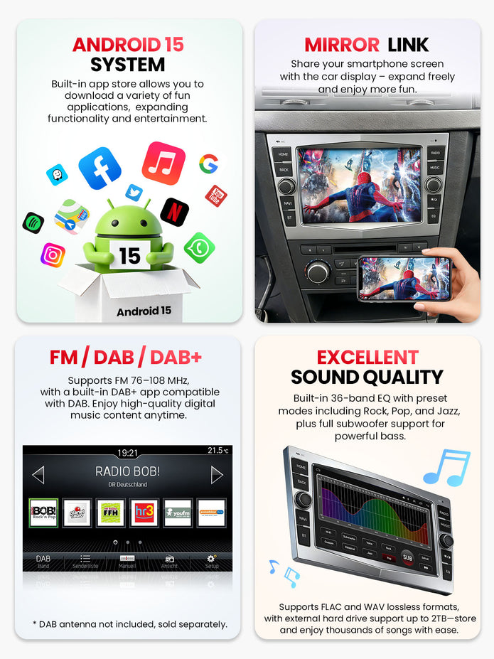 Car Stereo with Apple CarPlay & Android Auto for 2000-2015 Opel, Vauxhall (Model: 7784C-BQ20-OPEL)