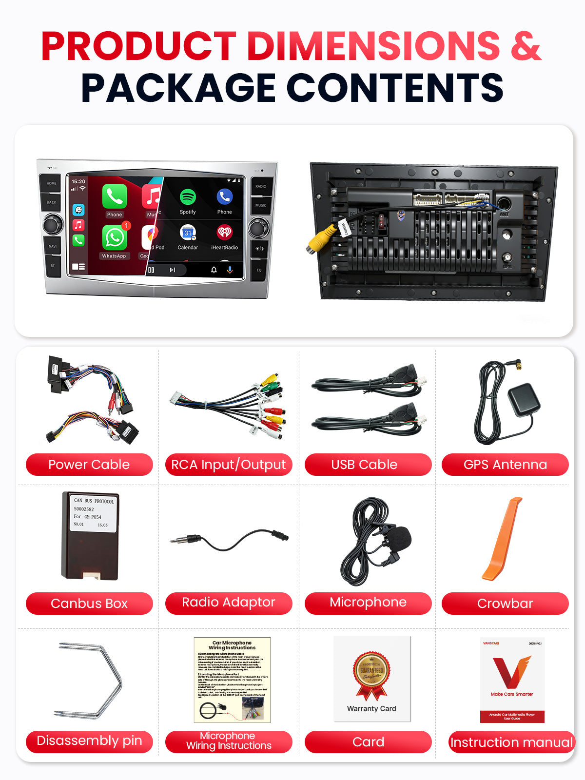 Car Stereo with Apple CarPlay & Android Auto for 2000-2015 Opel, Vauxhall (Model: 7784C-BQ20-OPEL)