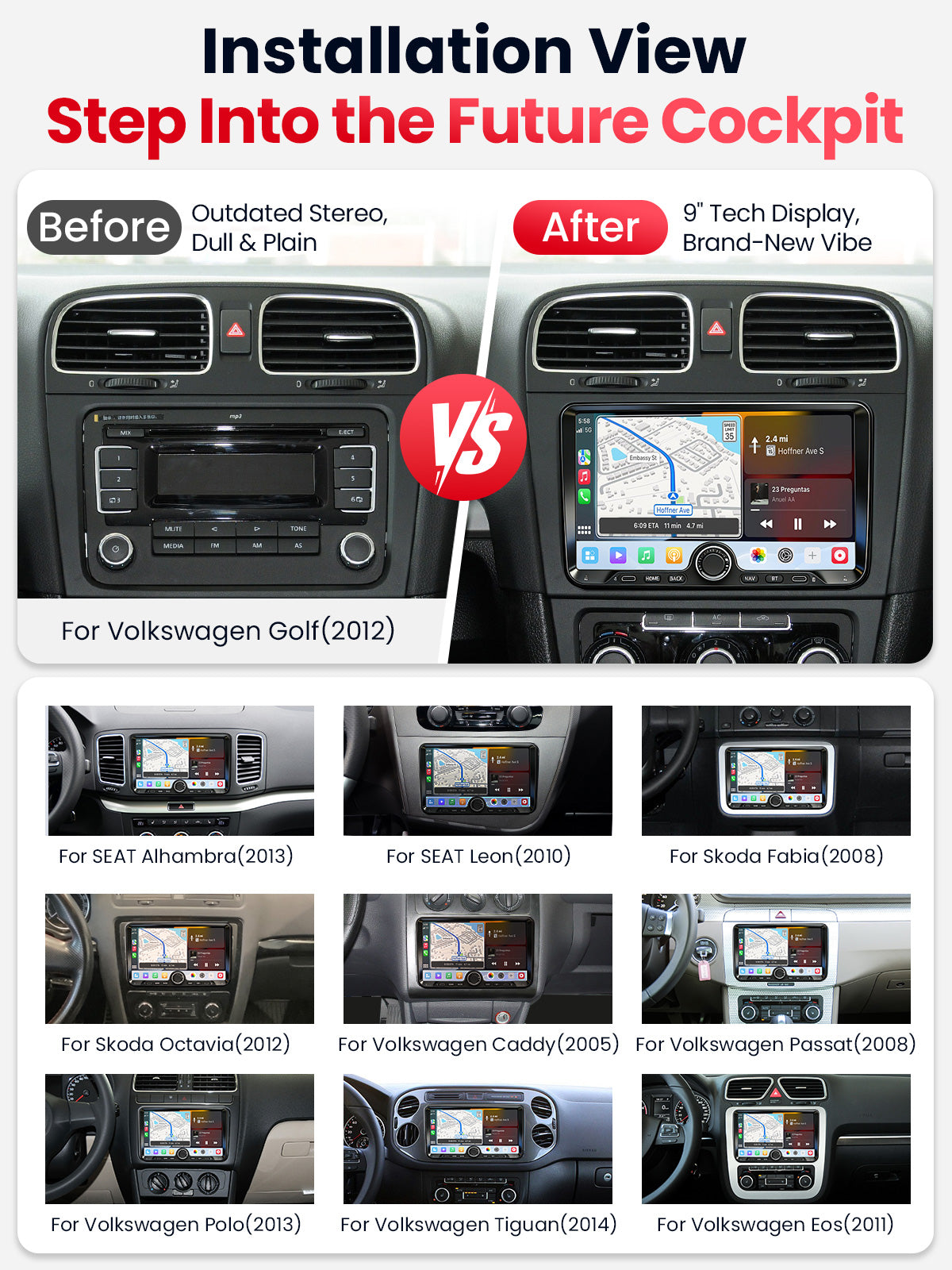 Car Stereo with Apple CarPlay & Android Auto for Volkswagen, Skoda & SEAT (Model: 9025-BQ20-VSS)