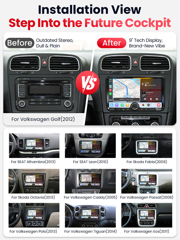 Car Stereo with Apple CarPlay & Android Auto for Volkswagen, Skoda & SEAT (Model: 9025-BQ20-VSS)