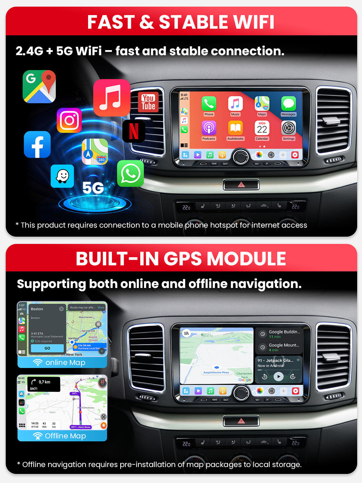 Car Stereo with Apple CarPlay & Android Auto for Volkswagen, Skoda & SEAT (Model: 9025-BQ20-VSS)