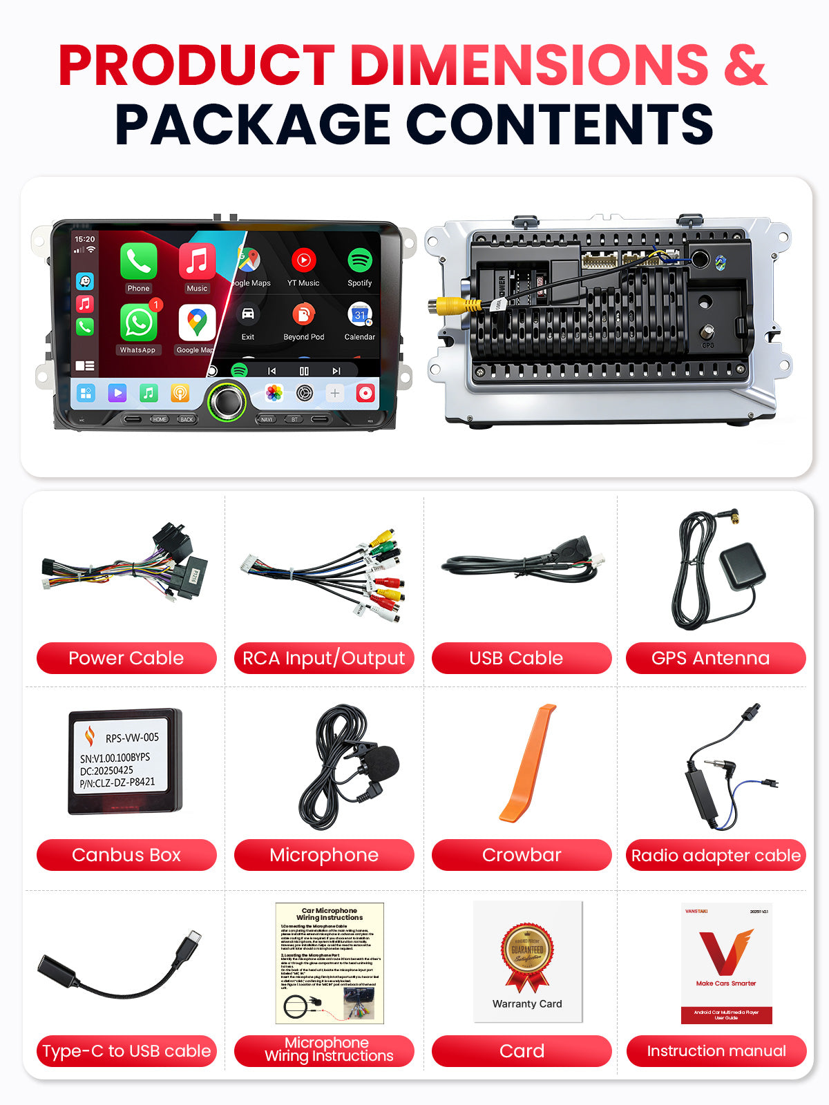 Car Stereo with Apple CarPlay & Android Auto for Volkswagen, Skoda & SEAT (Model: 9025-BQ20-VSS)