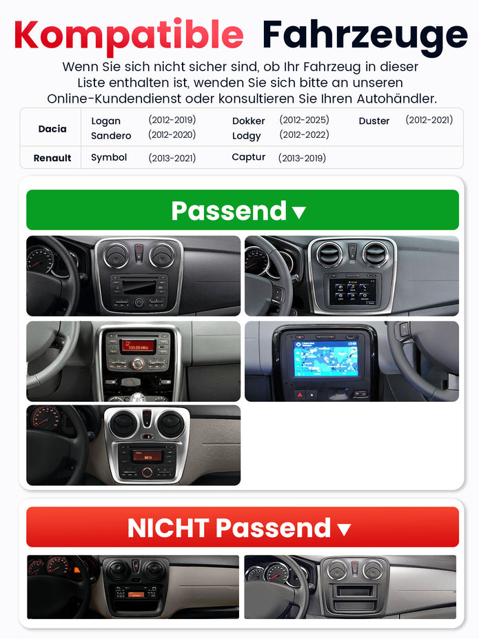 Car Stereo with Apple CarPlay & Android Auto for 2012-2021 Dacia (Model: CF7730-BQ20-DACIA)